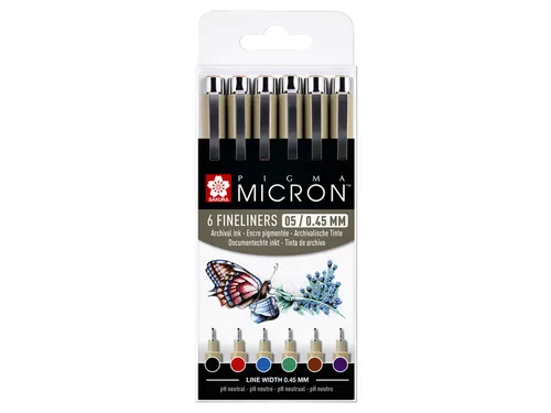 Fineliner Sakura Pigma Micron 05 basic set 6 kleuren