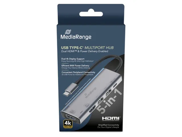 MediaRange USB Type-C 5-in-1 Multiport Adapter Zilver