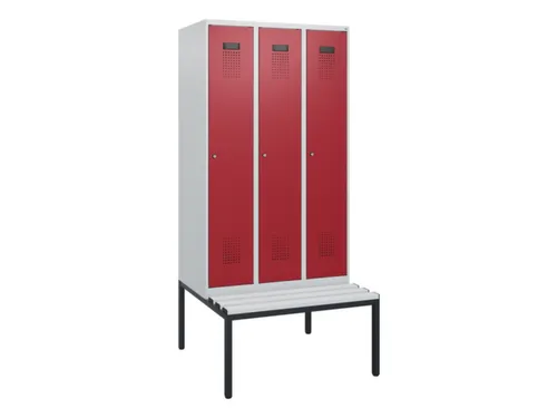 locker met bank,HxBxD 1950x900x815mm,3vak,vak B 300mm,cilinderslot
