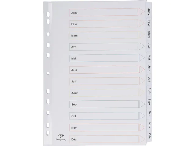 tabbladen met indexblad A4 11-gaats jan-dec Frans 12-delig wit