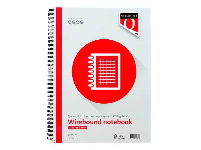 Bloc-notes Quantore A4 carreaux 5mm spirale latérale 100 feuilles 70g