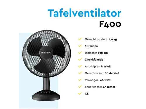 Tafelventilator BRASQ F400 Ø 30cm zwart