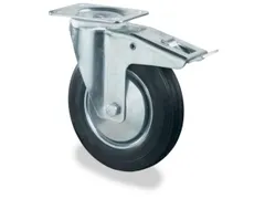 zwenkwiel m. rem,draagverm. 170kg,massief rubber-banden,ØxB 180x45mm