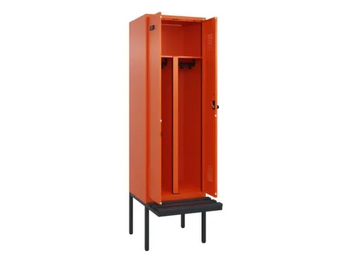 PBM-locker met bank,HxBxD 2120x600x815mm,2vak,vak B 300mm,draaigrendel