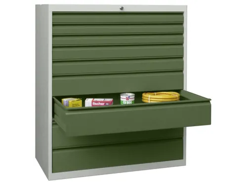 ladekast HxBxD 1200x1023x600mm 9laden RAL7035 front RAL6011