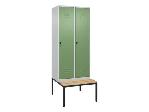 locker met bank,HxBxD 2120x800x815mm,2vak,vak B 400mm,draaigrendel