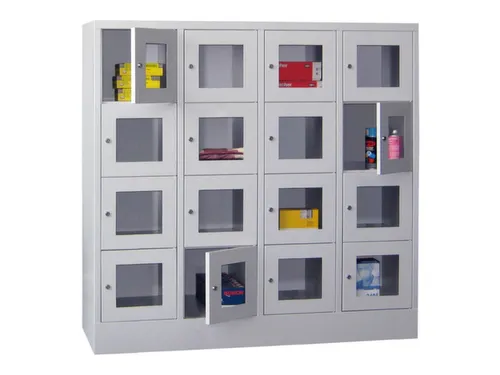 lockerkast,HxBxD 1518x1600x500mm,4x4vakken,RAL7035,front RAL7035
