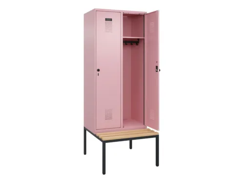 locker met bank,HxBxD 2120x800x815mm,2vak,vak B 400mm,draaigrendel