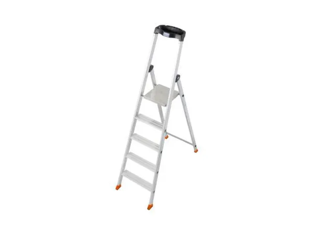 trapladder,eenzijdig,5treden,bordes met profiel,Stand H 1,05m