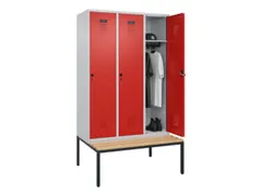 locker met bank,HxBxD 2120x1200x815mm,3vak,vak B 400mm,draaigrendel