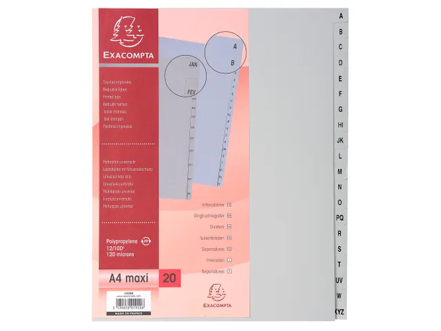 Tabbladen PP A4+ bedrukt A-Z grijs