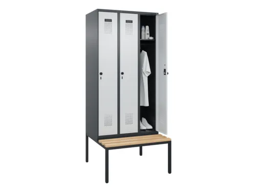 locker met bank,HxBxD 2120x900x815mm,3vak,vak B 300mm,draaigrendel