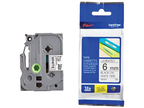 Labeltape Brother P-touch TZe-211 standaard 6mm zwart op wit