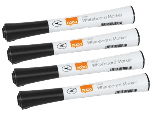 Viltstift Nobo whiteboard Glide fijn zwart 1mm 4st