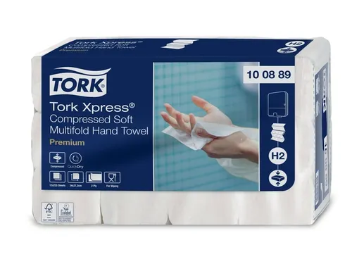 Handdoek Tork 100889 H2 Xpress compressed Premium 2-Laags Wit
