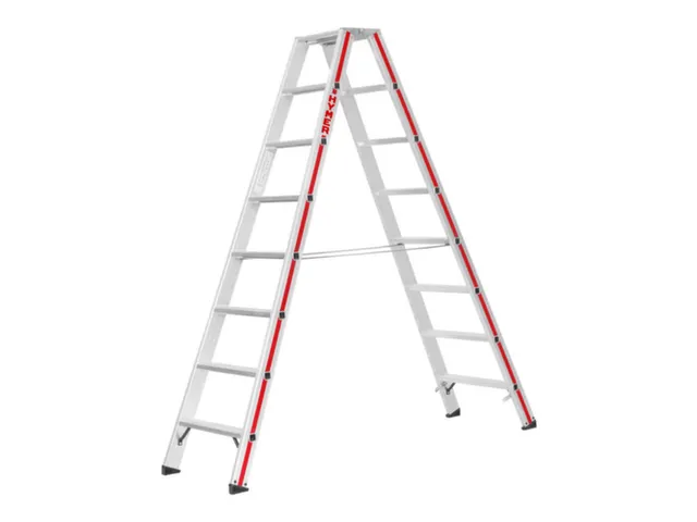 trapladder,beide zijden,2x8treden,Stand H 1,38m,balk L 2,05m,aluminium