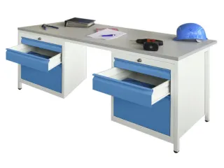 Werkplaatsbureau Bxdxh 1700x800x720mm 6laden Ral7035 Front Ral5012 - 2