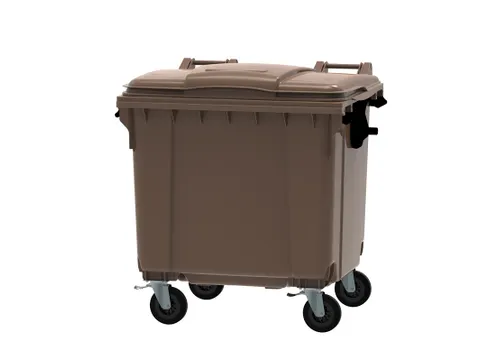 Container 1100 liter vlak deksel Bruin Kunststof