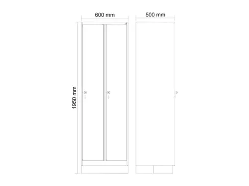 locker,HxBxD 1950x600x500mm,2vak,vak B 300mm,draaigrendel,sokkel