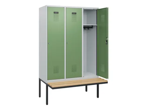 locker met bank,HxBxD 1950x1200x815mm,3vak,vak B 400mm,cilinderslot