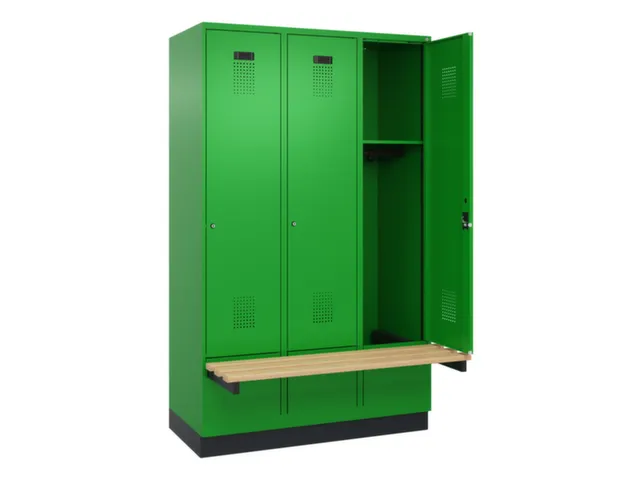 locker met bank,HxBxD 1950x1200x815mm,3vak,vak B 400mm,cilinderslot