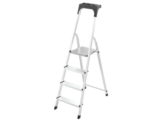 aluminium trapladder,eenzijdig,4treden,bordes geribbeld,stand H 0,83m