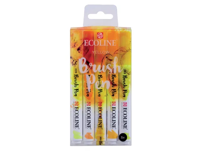 Brushpen Talens Ecoline set-geel blister à 5 stuks assorti