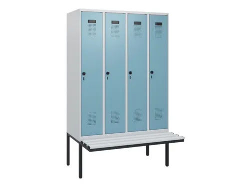 locker met bank,HxBxD 1950x1200x815mm,4vak,vak B 300mm,draaigrendel
