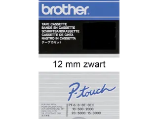 Labeltape Brother P-touch TC-201 standaard 12mm zwart op wit - 1
