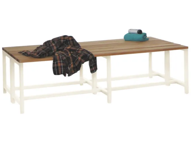 banc double,LxP 1500x740mm,barrettes en bois hêtre,piètement RAL9010