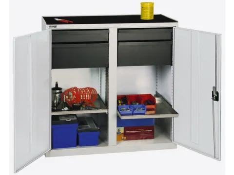 Gereedschapskast Hxbxd 1000x1000x500mm 2legborden 4laden Ral7035