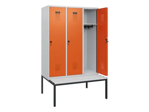locker met bank,HxBxD 1950x1200x815mm,3vak,vak B 400mm,draaigrendel