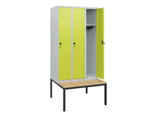 locker met bank,HxBxD 1950x900x815mm,3vak,vak B 300mm,draaigrendel - 2