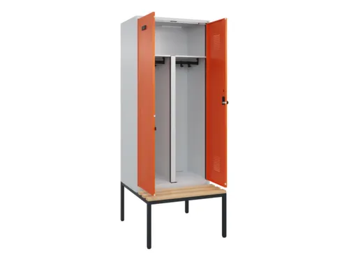 PBM-locker met bank,HxBxD 2120x800x815mm,2vak,vak B 400mm,draaigrendel