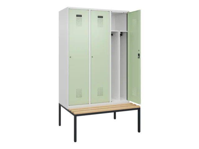 locker met bank,voor scheiding van kleding,HxBxD 2120x1200x815mm,3vak