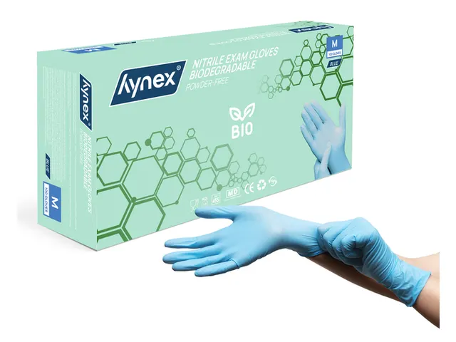 Handschoen Hynex nitril Bio M blauw 3.5gr 100 stuks