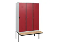 locker met bank,HxBxD 1950x1200x815mm,3vak,vak B 400mm,draaigrendel
