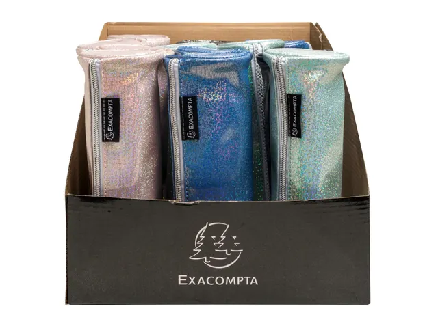 Pennenetui rond PU Glitter 4 kl ass