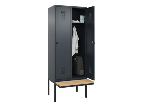 locker met bank,HxBxD 2120x800x815mm,2vak,vak B 400mm,draaigrendel