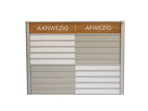 Menoor In-Uit bord 10 namen Aluminium Aanwezig/Afwezig Houtlook