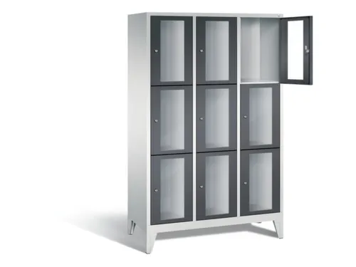 lockerkast 1850x1200x500mm 3x3 vakken Cilinderslot Poten, RAL7021