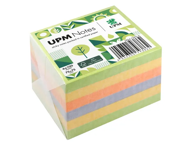 UPM notes 75x75 spring mix assorti pak 6x 100 vel groen, geel, oranje,