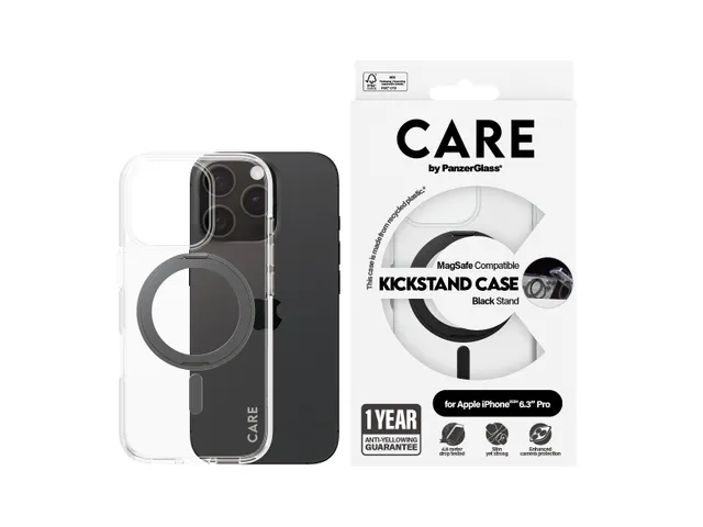 PanzerGlass CARE by Case Transparent w. Black Kickstand & MagSaf