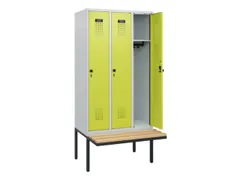 locker met bank,HxBxD 1950x900x815mm,3vak,vak B 300mm,draaigrendel