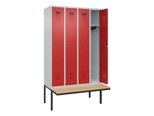 locker met bank,HxBxD 2120x1200x815mm,4vak,vak B 300mm,cilinderslot