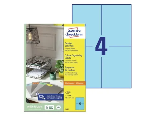 Gekleurde Etiketten Avery Zweckform 105x148mm A6 Blauw 400 stuks