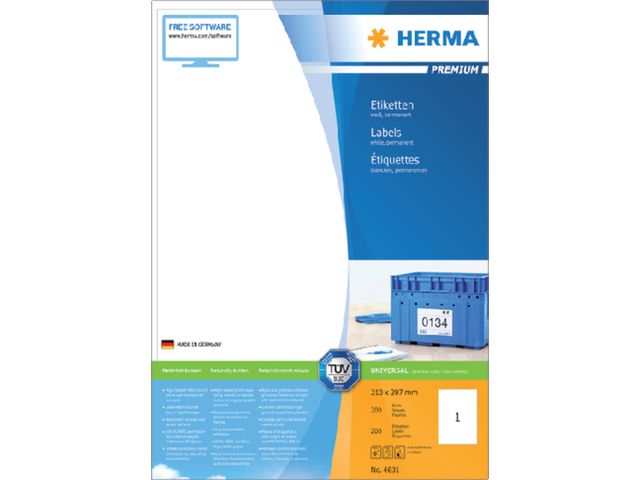 Etiket Herma 4631 210x297mm A4 Premium Wit 200 stuks | EtiketWinkel.nl