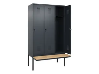 locker met bank,HxBxD 2120x1200x815mm,3vak,vak B 400mm,draaigrendel - 2