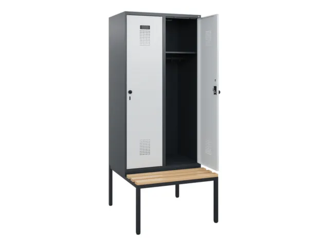 locker met bank,HxBxD 1950x800x815mm,2vak,vak B 400mm,draaigrendel
