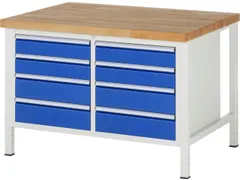 werkbank,HxBxD 840-1040x1250x900mm,beukblad,draagverm. 1250kg,4voeten